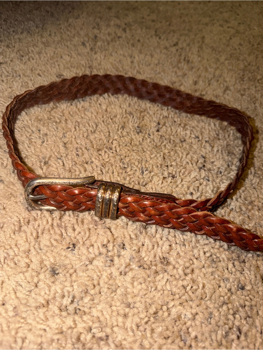 Braided Medium Brown Leather Belt with Antiqued Buckle